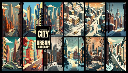 Téléchargez les illustrations : Illustration vectorielle avec paysage urbain - en licence libre de droit