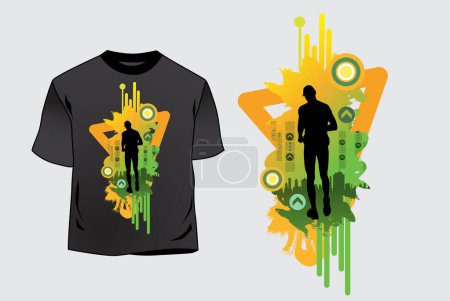 Illustration for T-shirt template with graphic sport template, ready for maraton or jogging, vector - Royalty Free Image