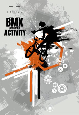 Téléchargez les illustrations : BMX rider sur fond abstrait, vecteur sport - en licence libre de droit