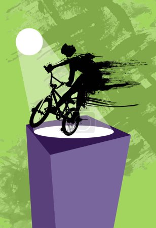 Illustration for Active young man doing tricks on a bicycle, extreme sport concept. Sport background ready for poster or banner, vector. - Royalty Free Image