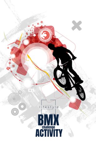 Téléchargez les illustrations : Cavalier BMX, jeune actif faisant des tours à vélo - en licence libre de droit
