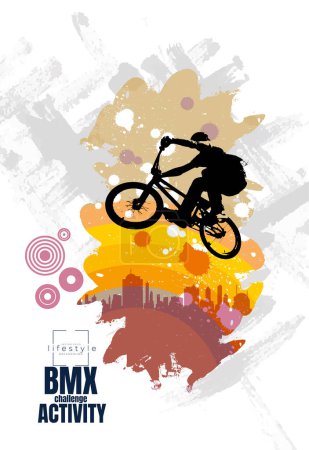 Téléchargez les illustrations : Cavalier BMX, jeune actif faisant des tours à vélo - en licence libre de droit