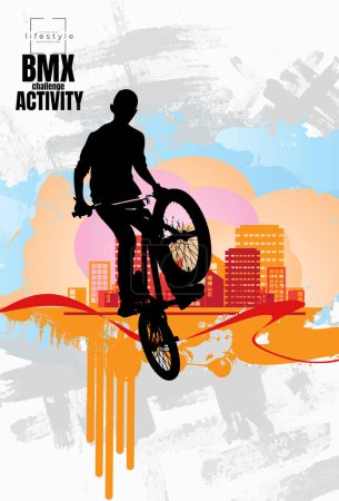 Ilustración de BMX rider, joven activo haciendo trucos en una bicicleta - Imagen libre de derechos