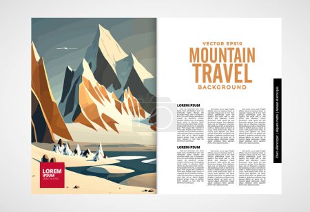 Illustration for Brochure, ebook or presentation mockup ready for use, vector illustration with flat style background. Mountain background at cartoon style. - Royalty Free Image