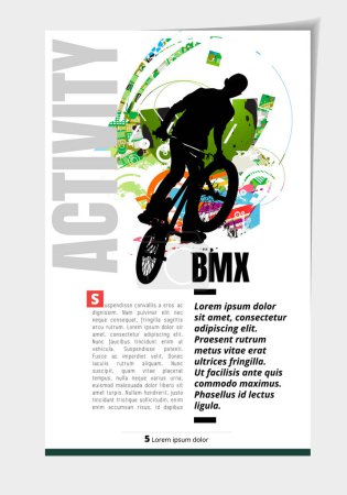 Illustration for Active man. BMX rider in abstract sport background, vector. - Royalty Free Image