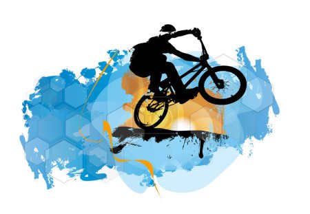 Téléchargez les illustrations : Homme actif. BMX rider en fond sportif abstrait, vecteur. - en licence libre de droit