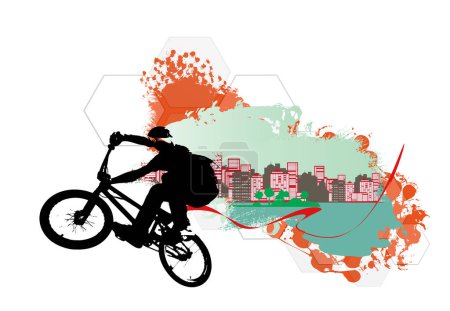 Illustration for Active man. BMX rider in abstract sport background, vector. - Royalty Free Image