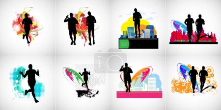 Illustration for Sport background with active young person for internet banners, social media banners, headers of websites, vector illustration - Royalty Free Image