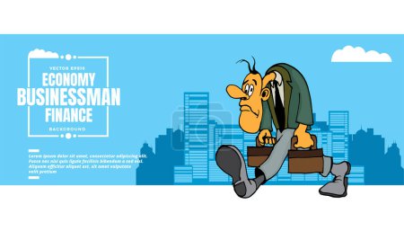 Ilustración de Personaje de hombre de negocios de dibujos animados con paisaje urbano de fondo - Imagen libre de derechos