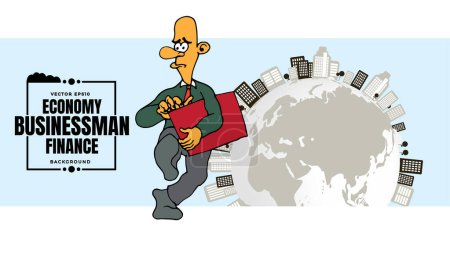 Foto de Personaje de hombre de negocios de dibujos animados con paisaje urbano de fondo - Imagen libre de derechos