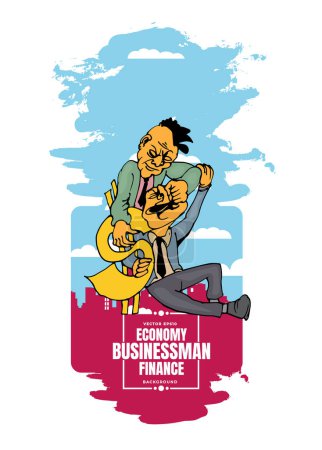 Illustration for Cartoon businessman character with urban landscape in background - Royalty Free Image