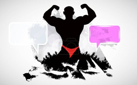 Illustration for Active young, strong muscular person on a abstract background, vector illustration - Royalty Free Image