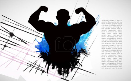 Ilustración de Activo joven, fuerte persona muscular en un fondo abstracto, ilustración vectorial - Imagen libre de derechos