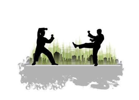 Ilustración de Karate, artes marciales. Patada alta, ilustración vectorial - Imagen libre de derechos