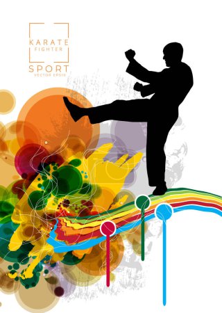 Illustration for Young male karate warrior. Sport background ready for poster or banner, vector. - Royalty Free Image