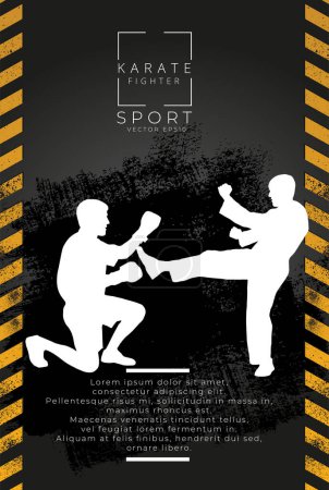 Ilustración de Joven guerrero de karate masculino. Fondo deportivo listo para cartel o banner, vector. - Imagen libre de derechos