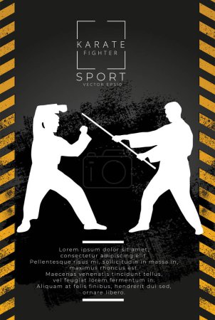 Ilustración de Joven guerrero de karate masculino. Fondo deportivo listo para cartel o banner, vector. - Imagen libre de derechos