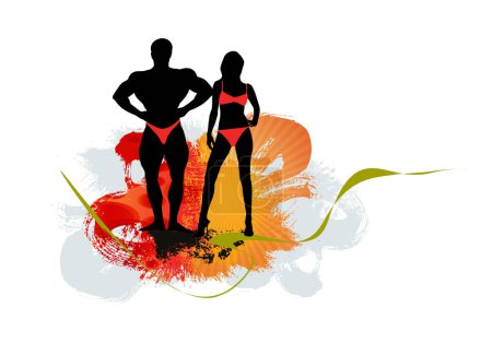 Illustration for Active young, strong muscular people on a abstract background, vector - Royalty Free Image