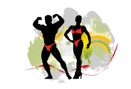 Illustration for Illustration of active young body builder muscle people, vector - Royalty Free Image