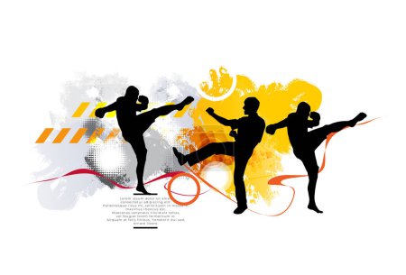 Illustration for Young male karate warrior. Sport background ready for poster or banner, vector. - Royalty Free Image