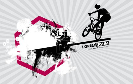Foto de Banner vectorial o volante con ciclista en la bicicleta. Cartel abstracto de las competiciones BMX plantilla deportiva. - Imagen libre de derechos