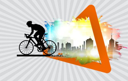 Ilustración de Banner vectorial o volante con ciclista en la bicicleta. Cartel abstracto de las competiciones BMX plantilla deportiva. - Imagen libre de derechos