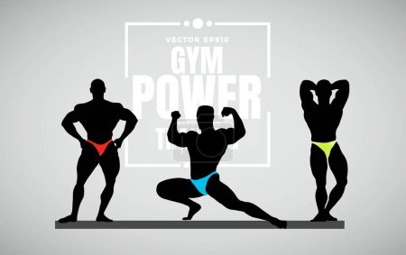 Active young, strong muscular people on a abstract background, vector