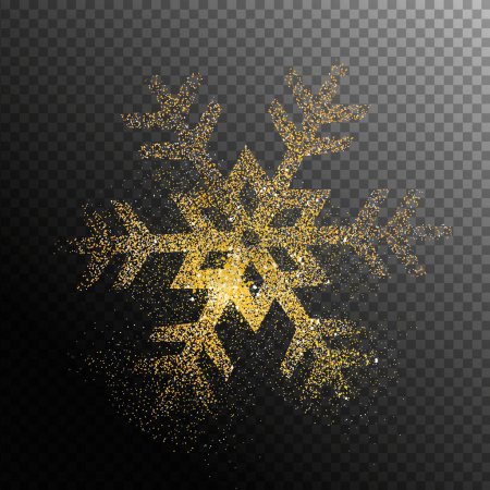 Photo for Christmas and New Year holiday gold glitter snowflake in transparent background. Shiny golden particles of fairy dust snow star shape. Magical light effect for luxury festive greeting card, banner or poster illustration. - Royalty Free Image