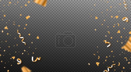 Photo for Realistic 3d gold color party confetti falling in transparent background illustration. Trendy fashion holiday design elements for special event, Christmas, new year, anniversary or birthday celebration. - Royalty Free Image