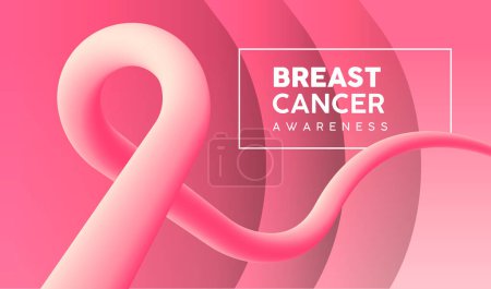 Téléchargez les photos : Illustration vectorielle de carte du mois de sensibilisation au cancer du sein dans un style abstrait moderne avec ruban rose 3d et fond dégradé de couleur.Concept de campagne d'octobre pour la prévention ou les soins de santé aux femmes. - en image libre de droit