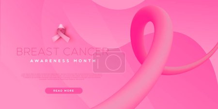Téléchargez les photos : Illustration du modèle de bannière Web du mois de sensibilisation au cancer du sein dans un style abstrait moderne avec ruban rose 3d et fond de couleur dégradé. Concept de campagne d'octobre pour la prévention ou les soins de santé aux femmes. - en image libre de droit