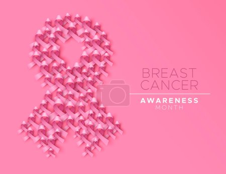 Téléchargez les photos : Carte de vœux du Mois de la sensibilisation au cancer du sein illustration du symbole de texture du ruban rose 3d. Concept de campagne d'octobre pour la prévention ou les soins de santé aux femmes. - en image libre de droit