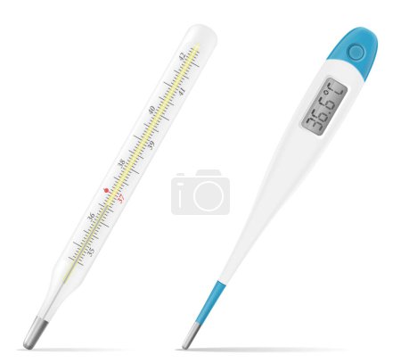 Elektronische und Quecksilber medizinische Thermometer Stock Vektor Illustration isoliert auf weißem Hintergrund
