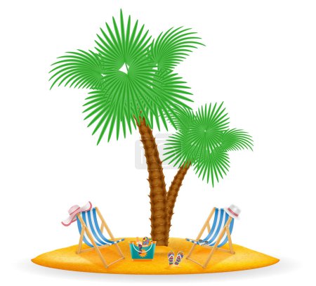 Illustration for Palm tree and accessories for rest stock vector illustration isolated on white background - Royalty Free Image