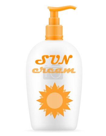 Illustration for Sun cream lotion sunblock suntan in a plastic container packaging stock vector illustration isolated on white background - Royalty Free Image