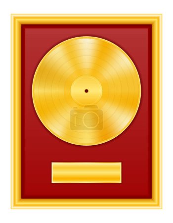 Illustration for Gold vinyl disk in frame stock vector illustration isolated on white background - Royalty Free Image