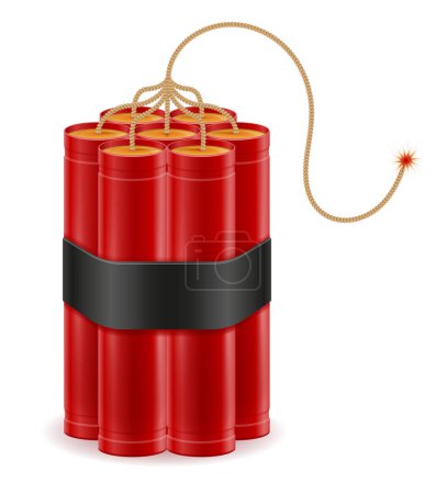 dinamita palo rojo con bickford fusible stock vector ilustración aislado sobre fondo blanco
