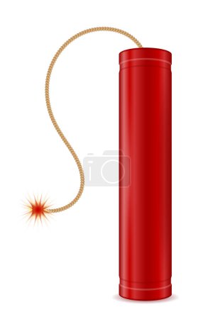 Téléchargez les illustrations : Dynamite rouge bâton avec bickford fusible illustration vectorielle isolé sur fond blanc - en licence libre de droit
