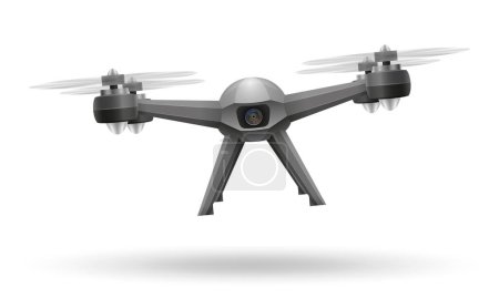 Téléchargez les illustrations : Drone mobile aérien quadcopter smart quadrocopter pour la vidéo et la prise de photos illustration vectorielle isolée sur fond blanc - en licence libre de droit