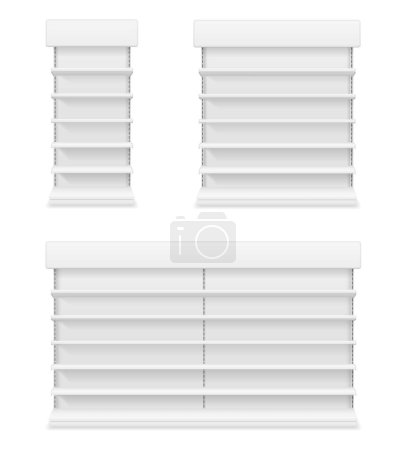 Shelving rack for store trading with a sign to advertise goods and products empty template for design stock vector illustration isolated on white background