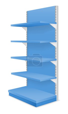 Ilustración de Estantes de la tienda estantes para la venta de mercancías en una ilustración vectorial tienda aislado en fondo blanco - Imagen libre de derechos
