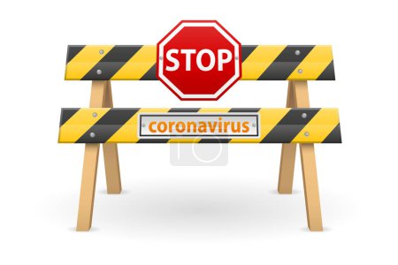 Téléchargez les illustrations : Arrêter barrière quarantaine coronavirus épidémie stock vecteur illustration isolé sur fond blanc - en licence libre de droit