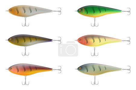 Illustration for Colored plastic wobbler with a triple hook for catching fish vector illustration isolated on white background - Royalty Free Image