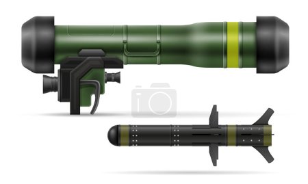 Téléchargez les illustrations : Illustration vectorielle de système de missile portable à main isolé sur fond blanc - en licence libre de droit