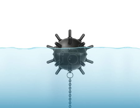 Téléchargez les illustrations : Marine profonde anti-navire illustration vectorielle de mine militaire isolé sur fond blanc - en licence libre de droit