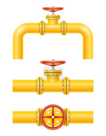 Téléchargez les illustrations : Tuyaux métalliques jaunes pour l'illustration vectorielle de gazoduc isolé sur fond blanc - en licence libre de droit
