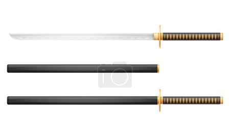 Téléchargez les illustrations : Katana épée ninja arme japonais guerrier assassin vecteur illustration isolé sur fond blanc - en licence libre de droit