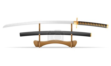 Téléchargez les illustrations : Katana épée ninja arme japonais guerrier assassin vecteur illustration isolé sur fond blanc - en licence libre de droit