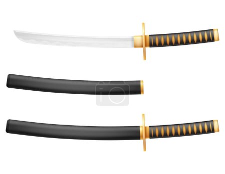 Ilustración de Tanto daga ninja arma guerrero japonés asesino vector ilustración aislado sobre fondo blanco - Imagen libre de derechos