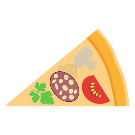 Téléchargez les illustrations : Pizza with sausage and mushrooms food flat icon vector illustration isolated on white background - en licence libre de droit